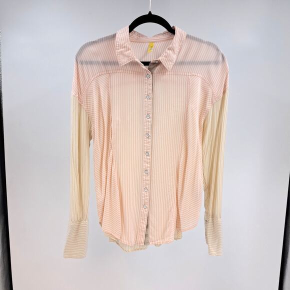Free People Blouse Shirt S Cape Town Colorblock Stripe Long Sleeve Peach Combo - Picture 8 of 15